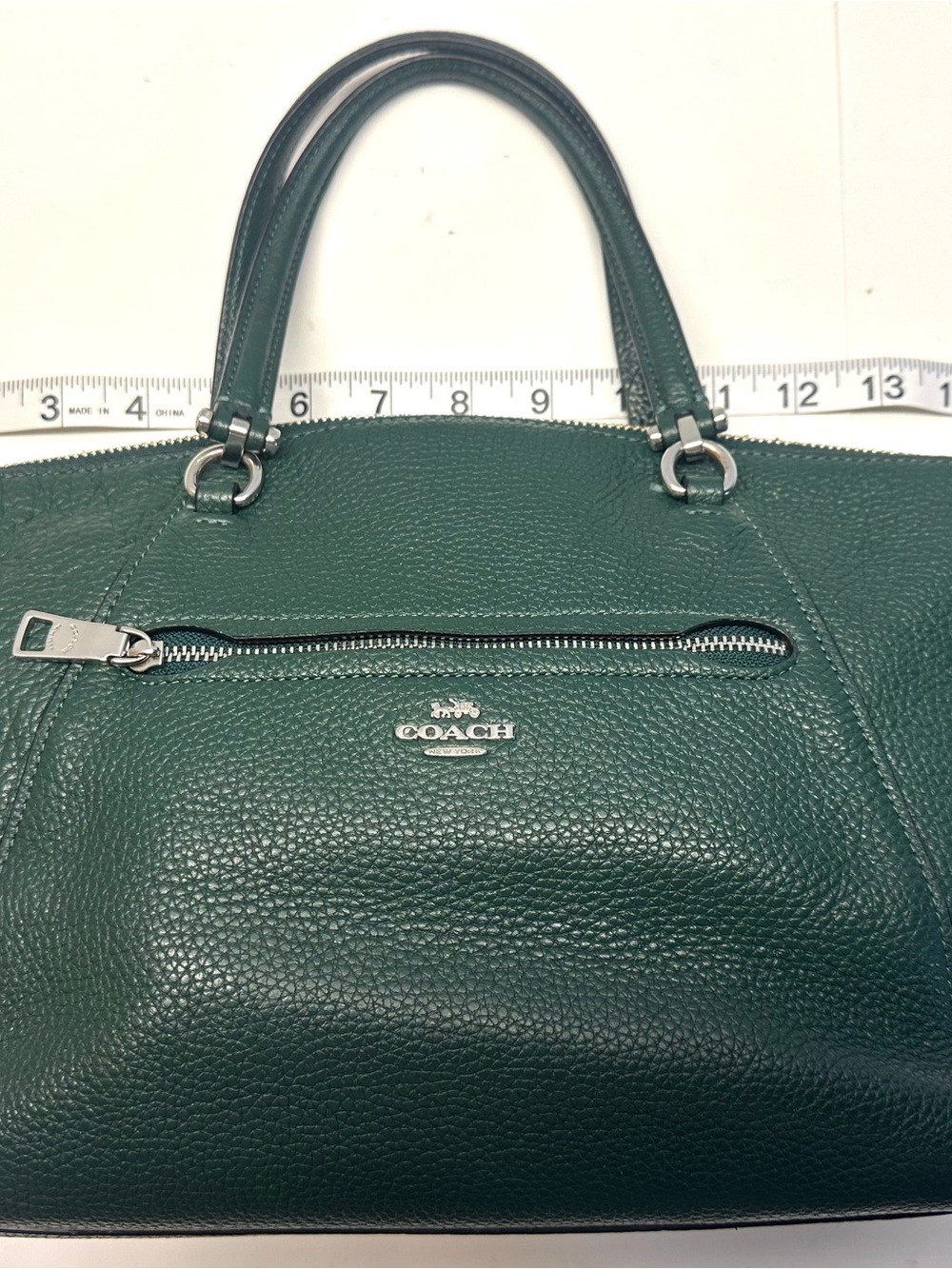 Coach Green Pebbled Leather Satchel Shoulder Bag Crossbody Purse Zip Top - Picture 6 of 7